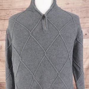 CHAPS‎ GREY 1/4 ZIP ARGYLE DIAMOND PULLOVER COTTON SWEATER MENS SIZE L LARGE